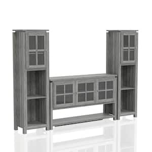 Tymon 59 in. 3-Piece Gray Entertainment Center with 10-Shelves Fits TVs Up to 66 in. with Cabinets