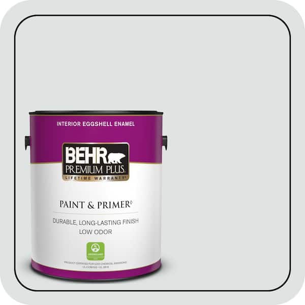 BEHR PREMIUM PLUS 1 gal. #W-F-520 Ash White Eggshell Enamel Low Odor Interior Paint & Primer