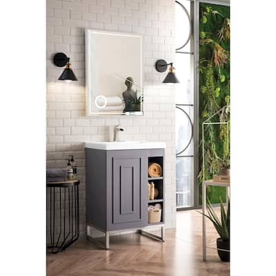Alicante' 24 in. W x 18.3 in. D x 35.5 in. H Bathroom Vanity in Grey Smoke and Nickel with White Glossy Resin Top