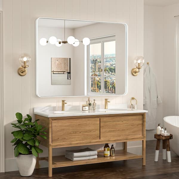 48 in. W x 36 in. H Modern Rectangular White Aluminum Framed Wall Bathroom Vanity Mirror