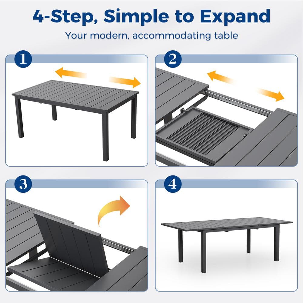 Grey Aluminum Extendable Outdoor Dining Table for 8