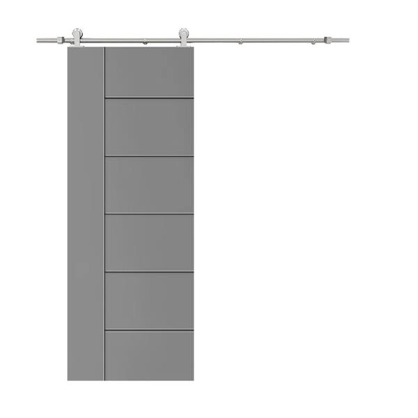CALHOME Modern Classic 24 in. x 80 in. Light Gray Stained Composite MDF Paneled Sliding Barn Door with Hardware Kit