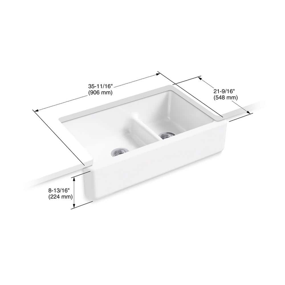 White 36" Cast Iron Double Basin Farmhouse Sink