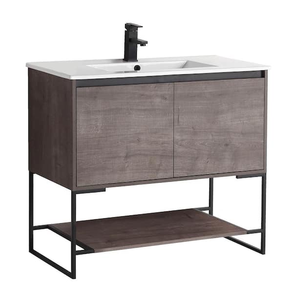 FINE FIXTURES Urbania 36 in. W x 18.5 in. D x 33.5 in. H Bath Vanity in Classic Gray with Ceramic Vanity Top in White with White Basin