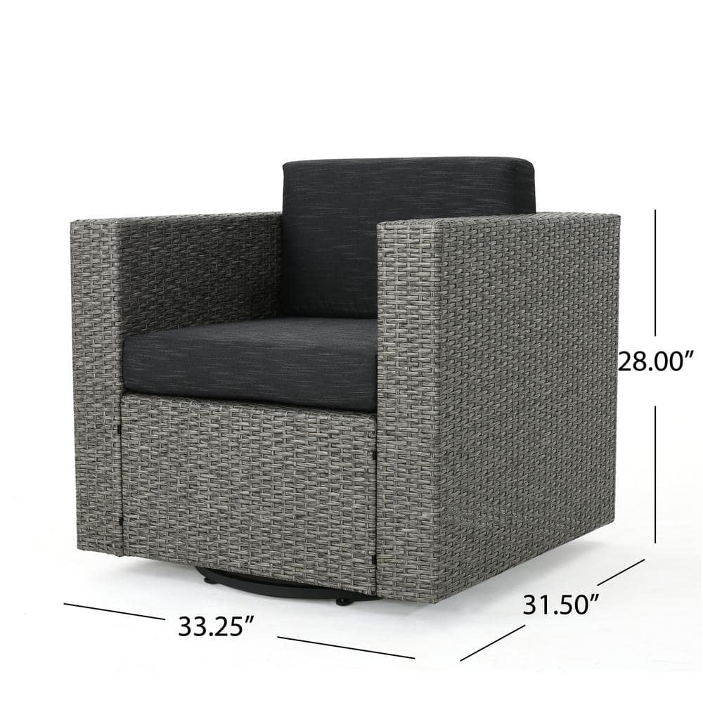 Mixed Black Iron Lounge Chair with Dark Grey Cushions