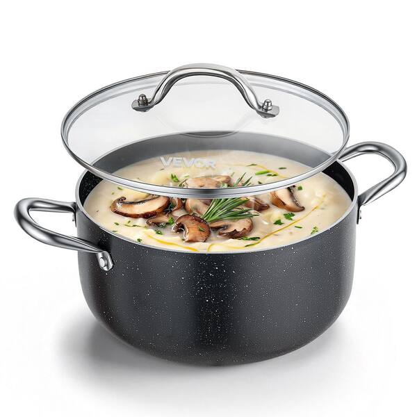 Aluminum Stock Pot, 6 qt. Nonstick Ceramic Coated Pot with Glass Lid, PFOA-Free, PFAS-Free, Compatible with Gas Stoves