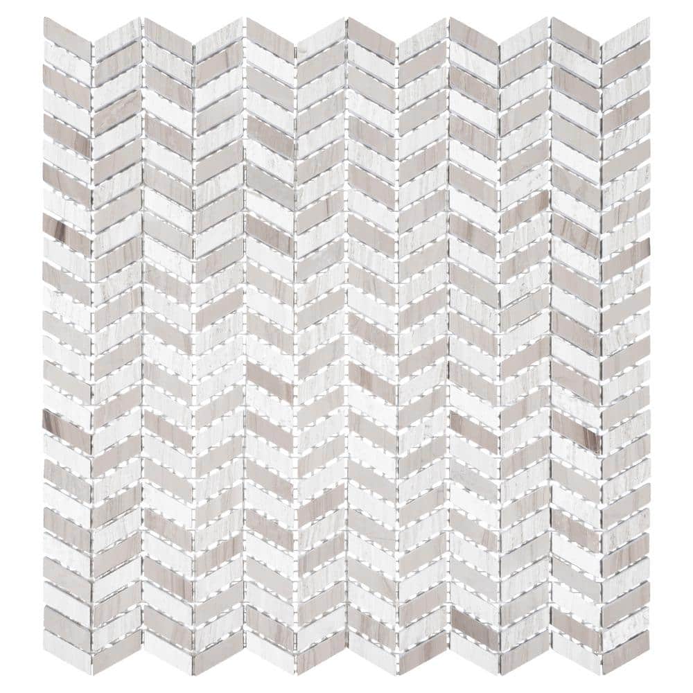 Rhythm Disco 5/16 in. x 1 in. Herringbone Pattern Matte Marble Natural Ston