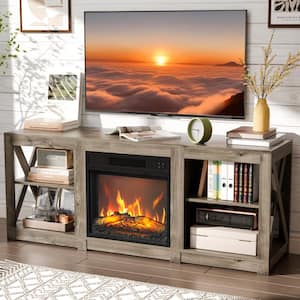 Farmhouse Grey TV Stand Entertainment Center Fits TV's up to 70 in. with Adjustable Shelves