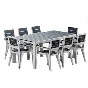 Madeira 9-Piece Gray and Slate Indoor and Outdoor 8-Seat Rectangular Table and 8 Arm Chair Set