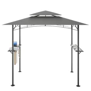 8 ft. x 5 ft. Gray Outdoor Patio Grill Gazebo with Air Vent Double Tiered