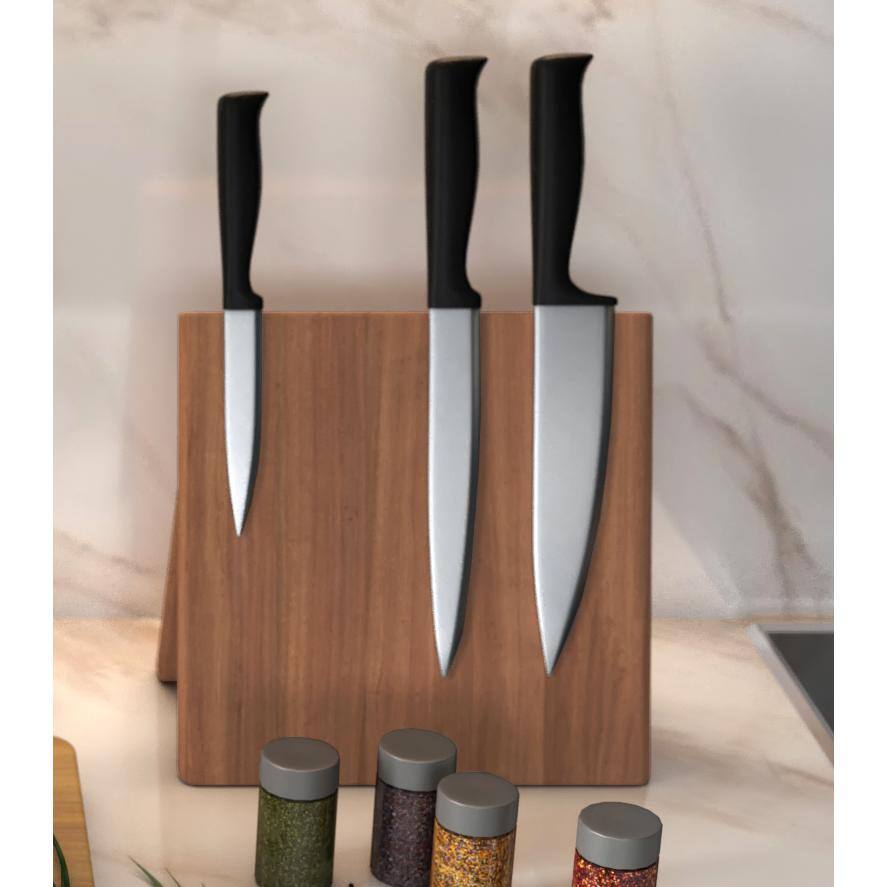 Dark Teak Wood Magnetic Knife Storage Block