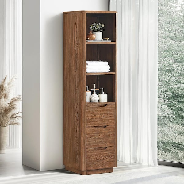 Harbin 19.7 in. W x 15.7 in. D x 72 in. H Oak Weathered Brown Freestanding Linen Cabinet