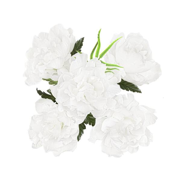 LIVING LUXURY 14 in. White Artificial Open Peony Flower Stem Bush