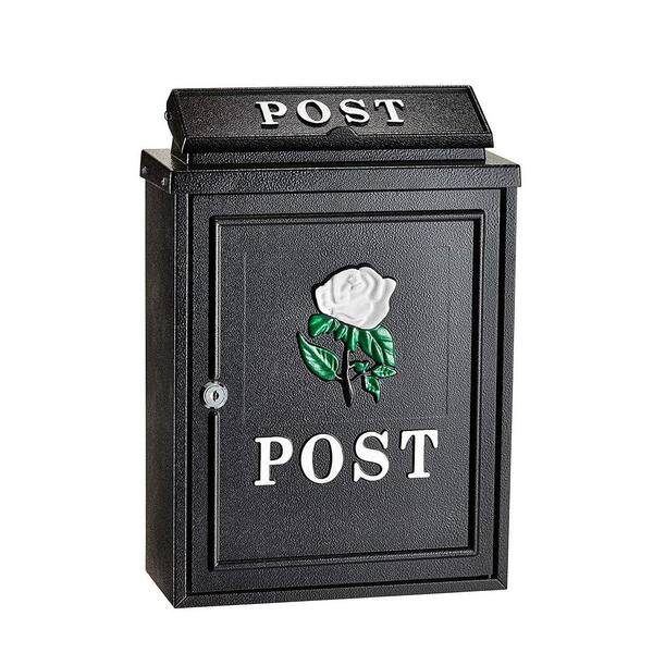 AdirHome Black Steel Embossed Rose Postbox Mailbox