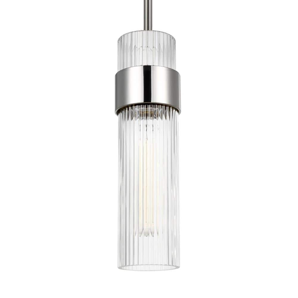 Geneva Polished Nickel Glass Cylinder Pendant Light