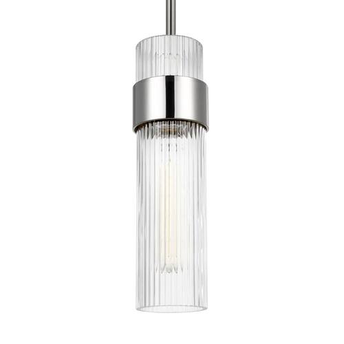 Geneva 3.375 in. W x 12 in. H 1-Light Polished Nickel Mid-Century Dimmable Medium Pendant Light with Clear Glass Shade Home