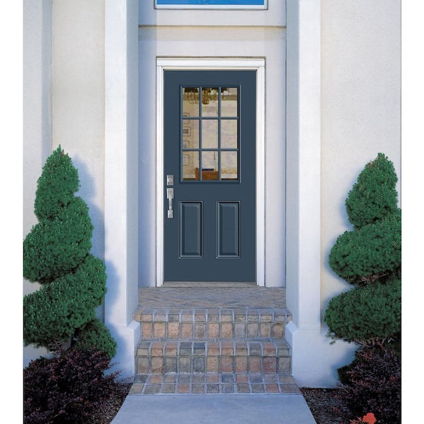 32 in. x 80 in. 9 Lite Right-Hand Inswing Painted Steel Prehung Front Exterior Door No Brickmold