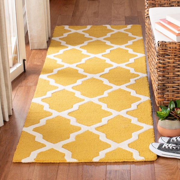 Cambridge Gold/Ivory 3 ft. x 6 ft. Geometric Trellis Runner Rug