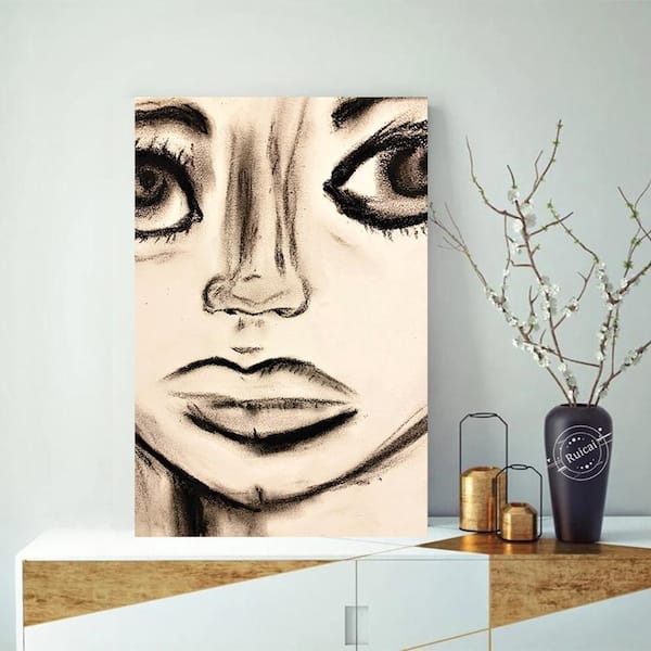 VENICE BEACH Collections Wide Eyes in Charcoal by Sarah Wahl 1-Piece Unframed Canvas Drawing Print Abstract Print 16 in. x 20 in.