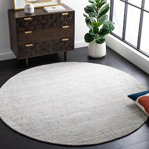 Abstract Silver/Blue 6 ft. x 6 ft. Speckled Geometric Round Area Rug