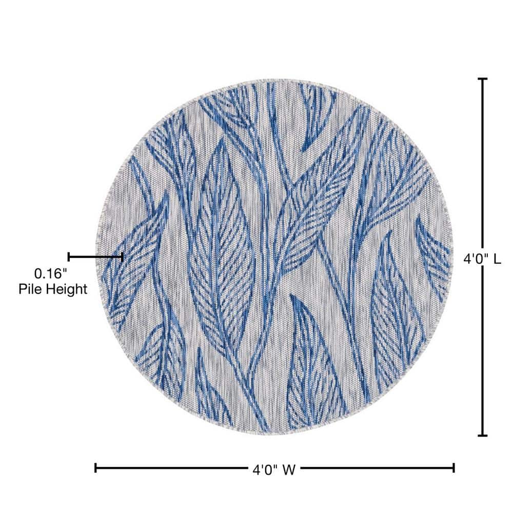 Light Gray Round Synthetic Outdoor Area Rug, 4 ft