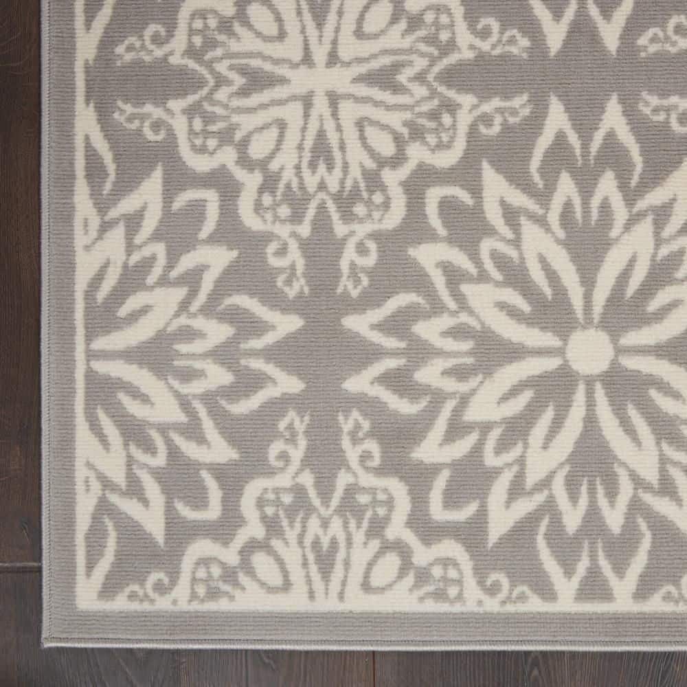 Ivory and Grey Floral Synthetic 5' x 7' Area Rug