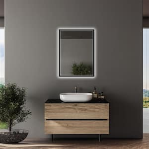 LEO 24 in. W x 32 in. H Rectangular Aluminum Framed Front and Backlit LED Wall Mount Bathroom Vanity Mirror in Black