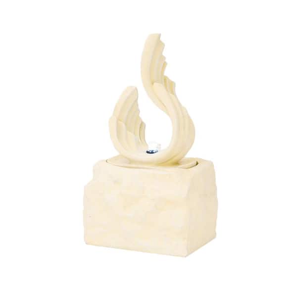 XBRAND 25 in H Stone-look Sculptural Modern Freestanding Fiberglass Outdoor Garden Fountain w/ LED Light, White