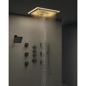 6-Spray 16 in. and 6 in. LED Music Ceiling Mount Dual Shower Head Fixed and Handheld Shower in Matte Black
