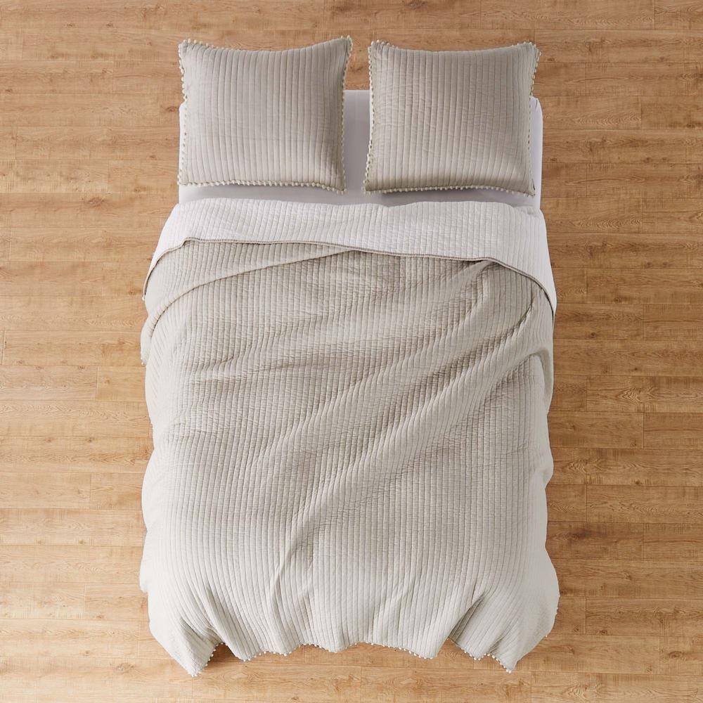 Taupe and White Cotton Reversible Twin Quilt Set