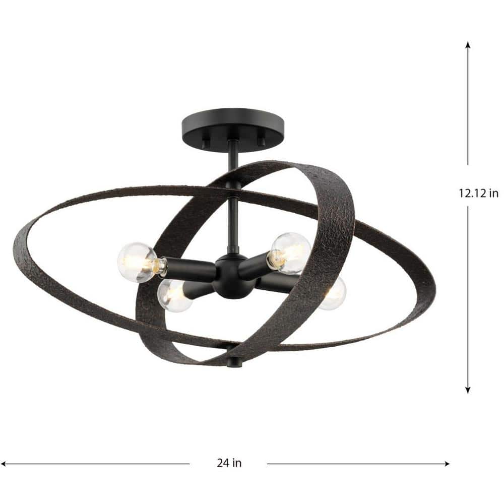 Matte Black 24" 4-Light Semi-Flush Mount Ceiling Fixture
