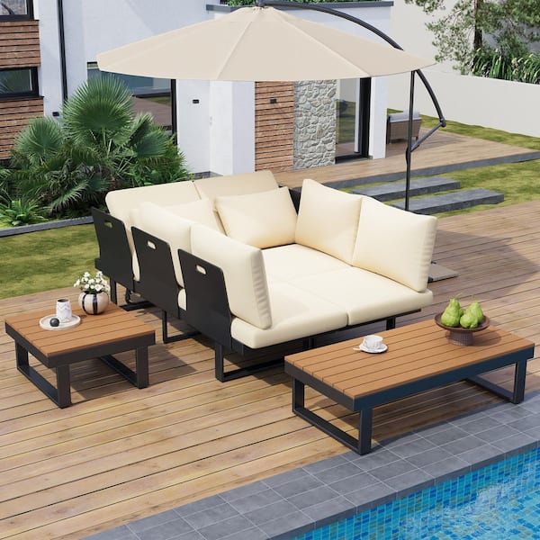 Metal Outdoor Sectional Set with with Adjustable Reclining Seats