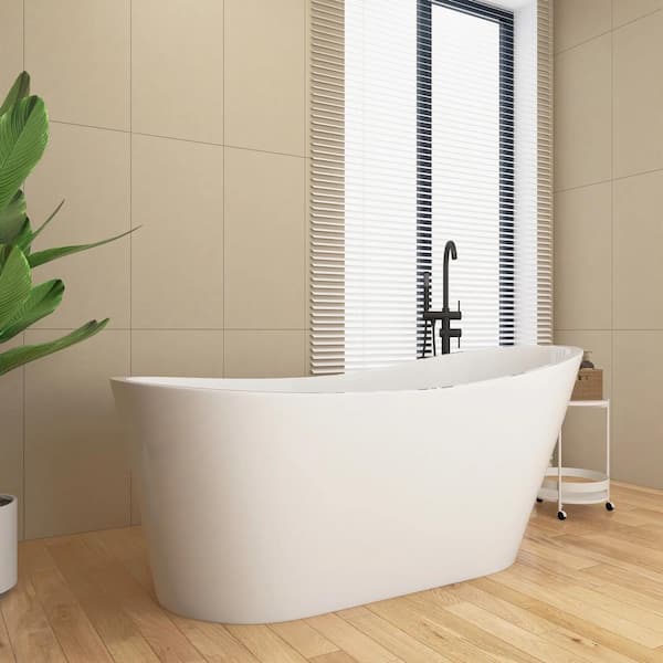 Boosicavelly Acrylic Freestanding Soaking Bathtub with Center Drain in Gloss White 67 in. x 30 in.