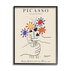 "Classical Picasso Floral Painting Hands Holding Bouquet" by Ros Ruseva Framed Typography Wall Art Print 16 in. x 20 in.