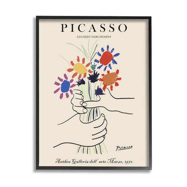 Stupell Industries "Classical Picasso Floral Painting Hands Holding Bouquet" by Ros Ruseva Framed Typography Wall Art Print 24 in. x 30 in.