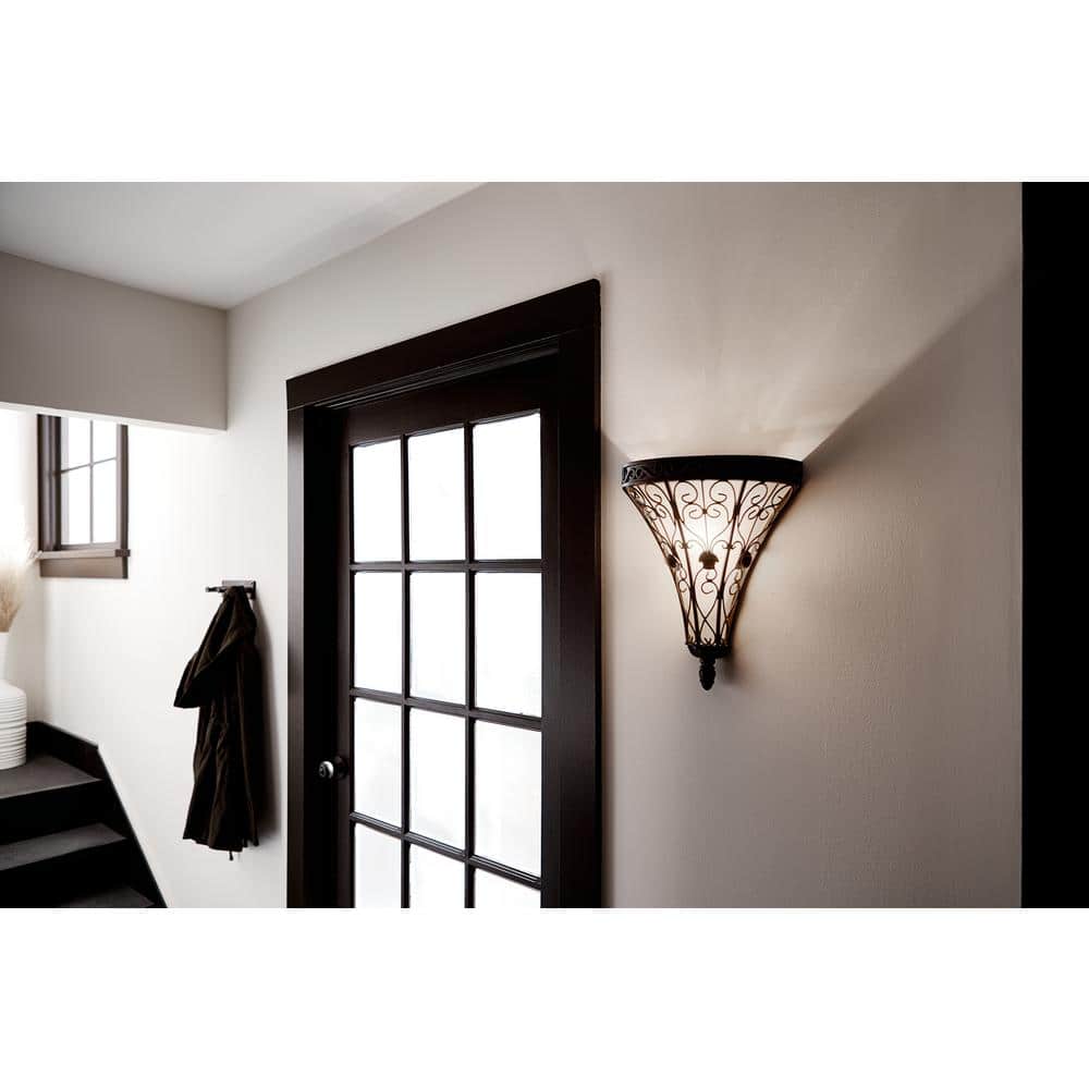 Marchesa Classic Terrene Bronze Wall Sconce with Piastra Glass Shade