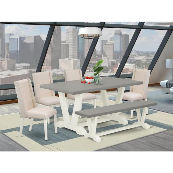East West Furniture 6-Piece Natural Oak Finish Solid Wood Top dining Table with 1-Bench and 4-Chairs with Lattice Back