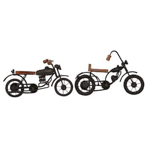Brown Metal Motorcycle Sculpture (Set of 2)