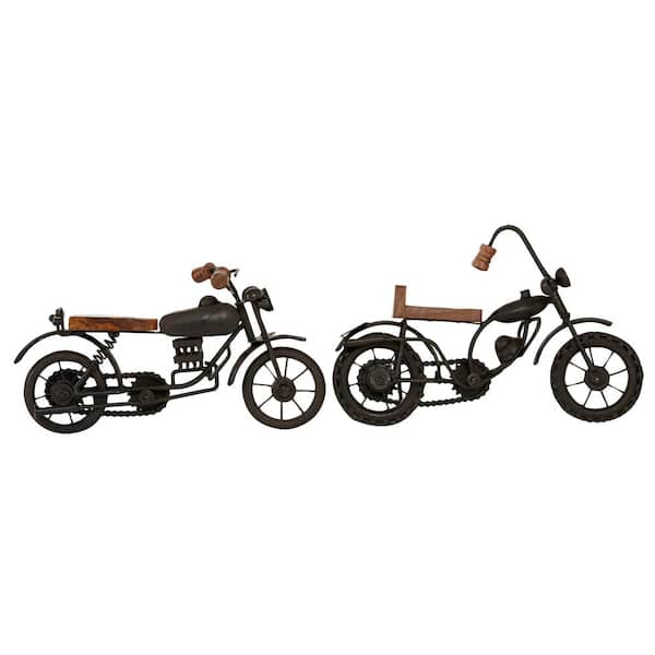 Litton Lane Brown Metal Motorcycle Sculpture (Set of 2)