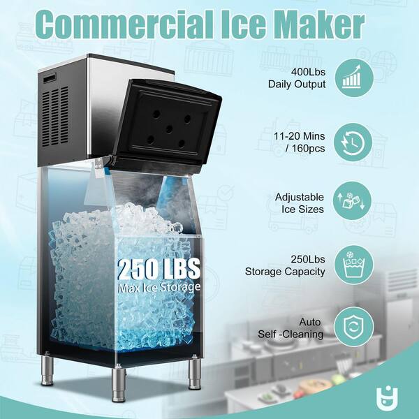 EUHOMY 23 in. 400 lbs. 24H Full Size Cube Ice Commercial