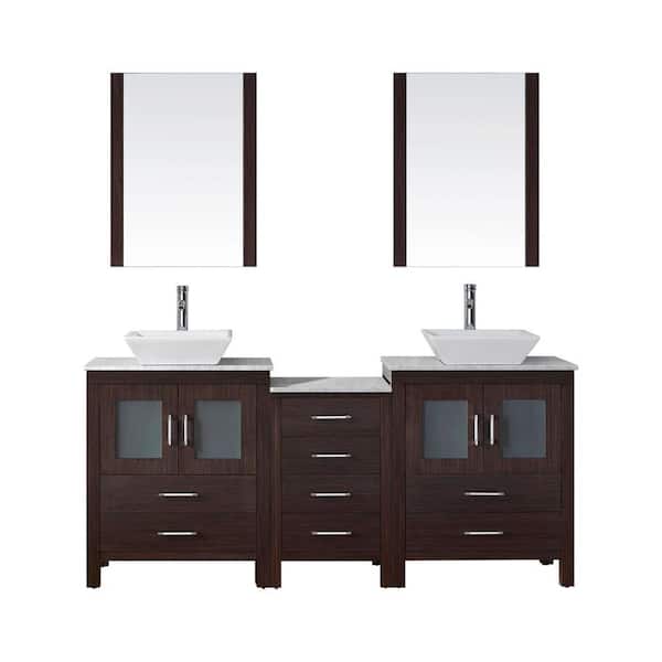 Virtu USA Dior 75 in. W Bath Vanity in Espresso with Marble Vanity Top in White with Square Basin and Mirror