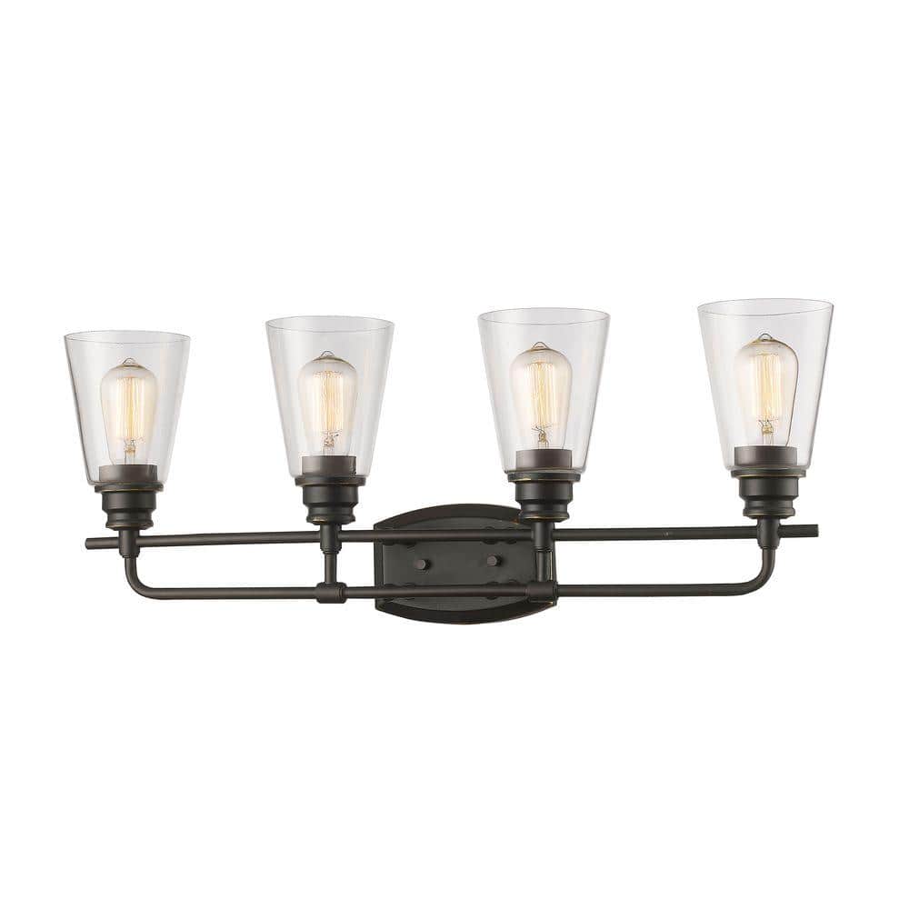 Annora 28.75 in. 4-Light Olde Bronze Vanity Light with Clear Glass Shade wi