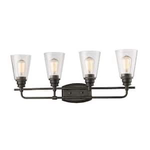 Annora 28.75 in. 4-Light Olde Bronze Vanity Light with Clear Glass Shade with Bulbs Included