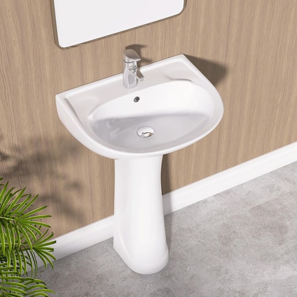 Getpro 20 in. W x 17 in. D Vitreous China Vessel Pedestal U Shape Combo Bathroom Sink in White with Overflow Drain
