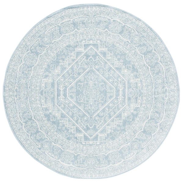 ADirondack Slate/Ivory 10 ft. x 10 ft. Border Medallion Round Area Rug