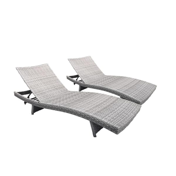 Kadehome Gray 2-Piece Wicker Outdoor Recliner Chairs