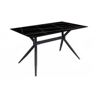 Elega Modern Dining Table 55 in. Sintered Stone Rectangular Top and Durable Stainless Steel Base, Black/Gold