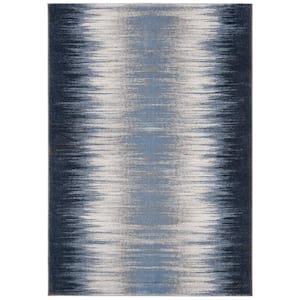 Galaxy Blue/Navy 9 ft. x 12 ft. Striped Abstract Area Rug