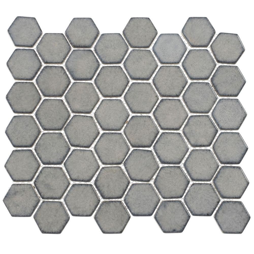 Honoro Hexite Soho Dark Gray Glossy 4.5 in. x 8.25 in. Hexagon Smooth Glass