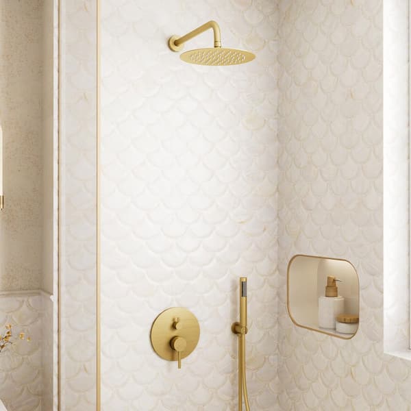 Crozet 2-Spray Wall Mount Handheld Shower Head Shower Faucet 2.5 GPM in. Brushed Gold (Valve Included)